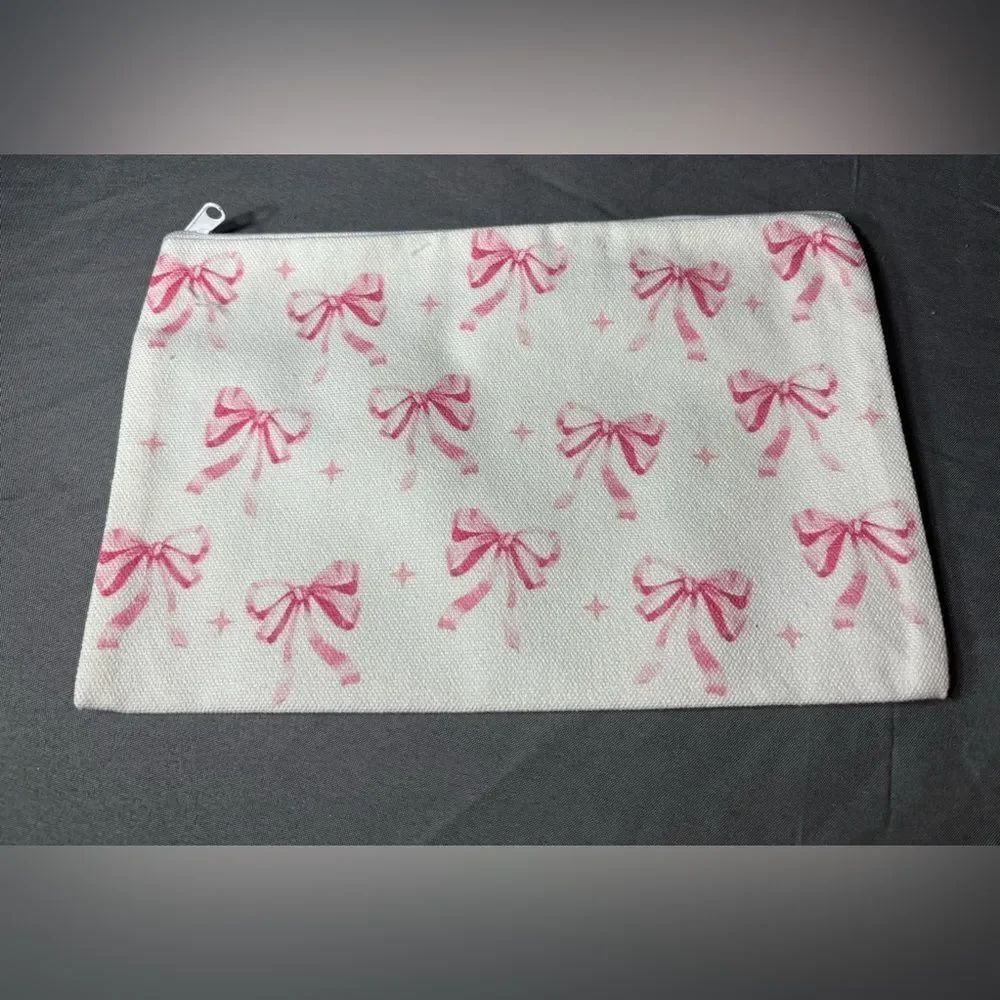 New Pink Bow Print Zip Pouch